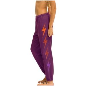 Aviator Nation Purple Joggers with Orange and Purple Lightning Bolts